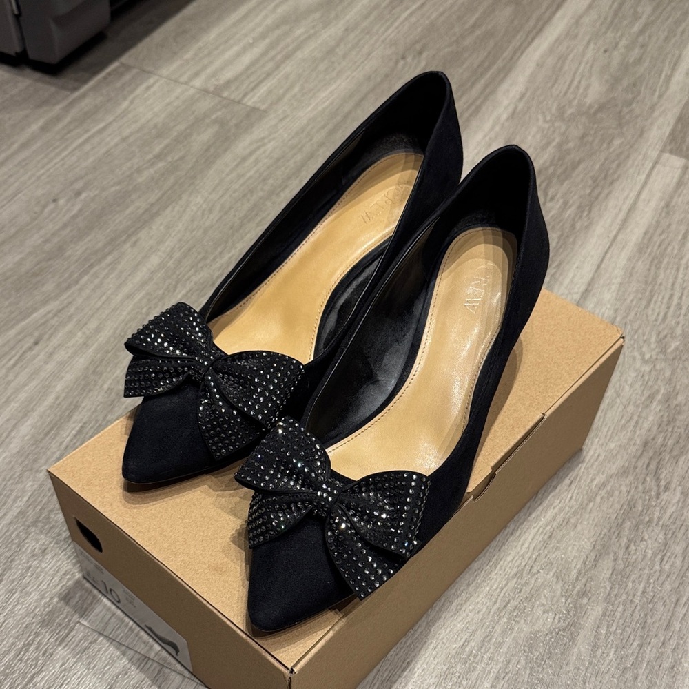 J. Crew Black Heels with Studded Bow, 10